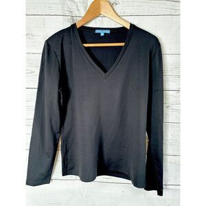 White + Warren L/S Sleeve Tee Shirt Basic Layering Black V-Neck Nylon Size M